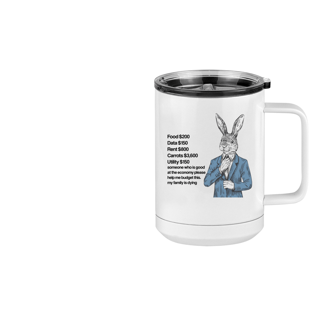 Rabbit on a Budget Coffee Mug Tumbler with Handle (15 oz) - Design View