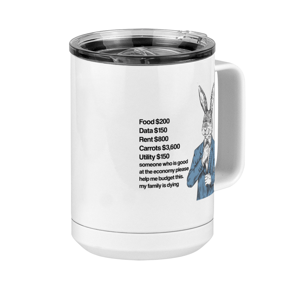 Rabbit on a Budget Coffee Mug Tumbler with Handle (15 oz) - Front Right View