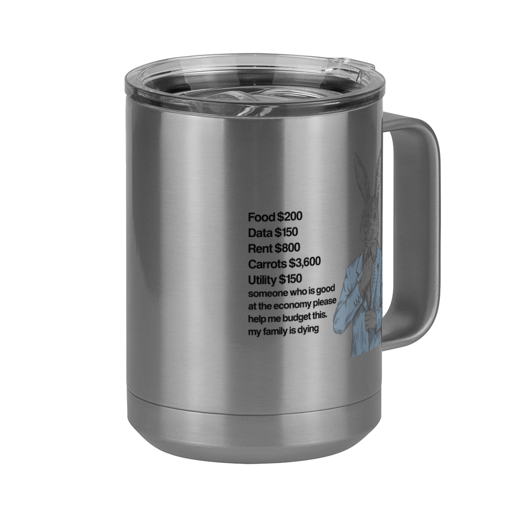 Rabbit on a Budget Coffee Mug Tumbler with Handle (15 oz) - Front Right View