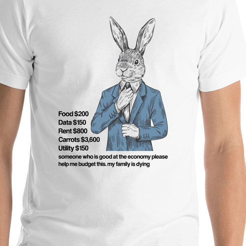 Rabbit on a Budget T-Shirt - White - Shirt Close-Up View