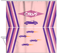 Thumbnail for Personalized Racecar Shower Curtain III - Pink Background - Racecar I - Hanging View
