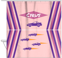 Thumbnail for Personalized Racecar Shower Curtain III - Pink Background - Racecar II - Hanging View