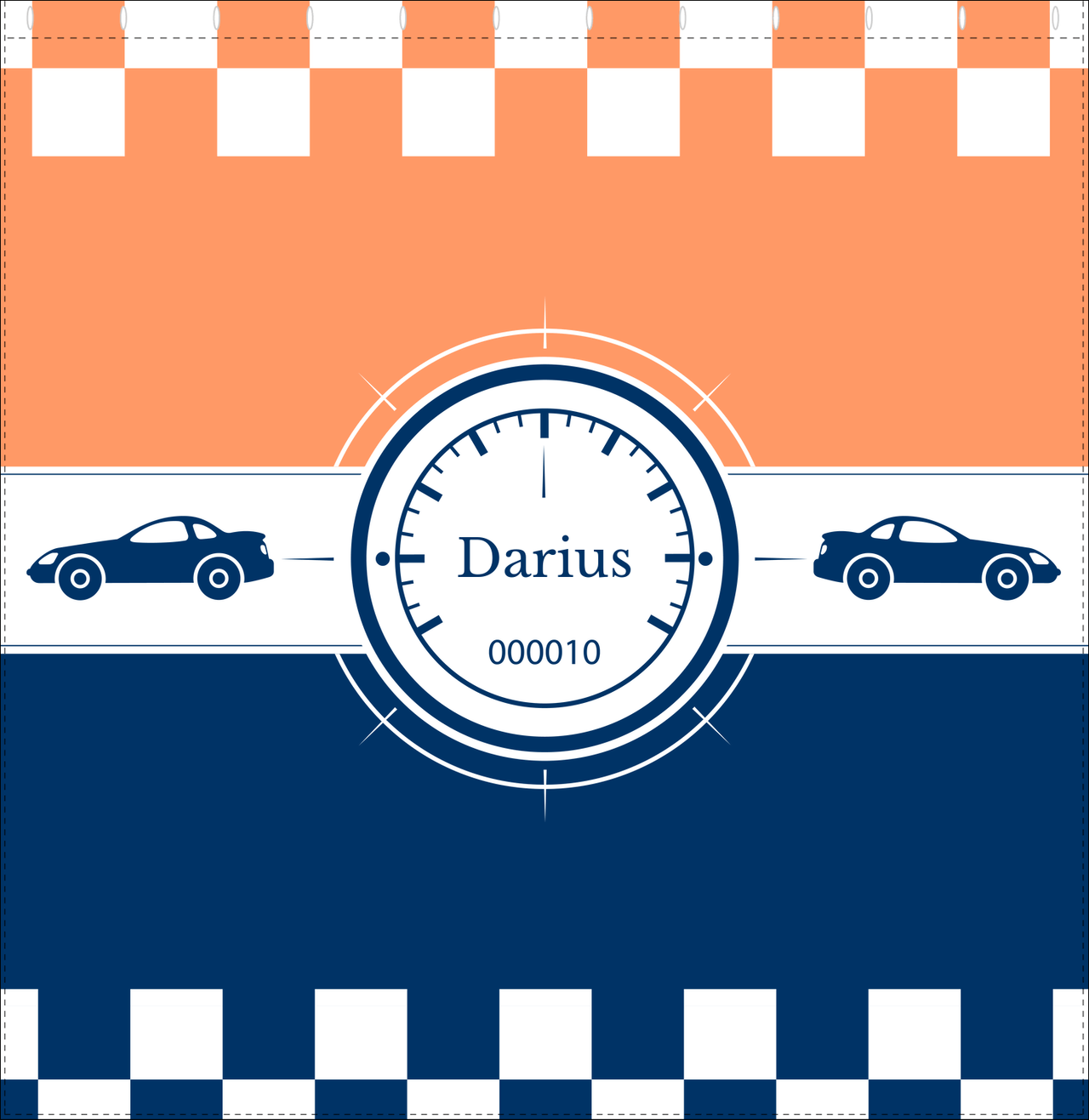 Personalized Racecar Shower Curtain IV - Orange Background - Racecar II - Decorate View