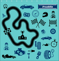 Thumbnail for Personalized Racecar Shower Curtain VI - Teal Background - Nameplate II - Decorate View