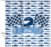 Thumbnail for Personalized Racecar Shower Curtain VII - White Background - Nameplate I - Hanging View