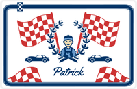 Thumbnail for Personalized Racecar Placemat - Race Track Border - Racecar 1 - White Background with Navy Car -  View