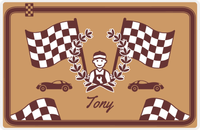 Thumbnail for Personalized Racecar Placemat - Race Track Border - Racecar 1 - Light Brown Background with Brown Car -  View