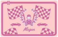 Thumbnail for Personalized Racecar Placemat - Race Track Border - Racecar 1 - Pink Background with Orchid Car -  View