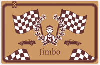 Thumbnail for Personalized Racecar Placemat - Race Track Border - Racecar 2 - Light Brown Background with Brown Car -  View