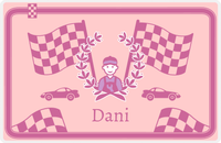 Thumbnail for Personalized Racecar Placemat - Race Track Border - Racecar 2 - Pink Background with Orchid Car -  View