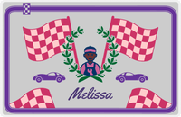 Thumbnail for Personalized Racecar Placemat - Race Track Border - Racecar 1 - Grey Background with Purple Car -  View
