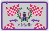 Thumbnail for Personalized Racecar Placemat - Race Track Border - Racecar 2 - Grey Background with Purple Car -  View