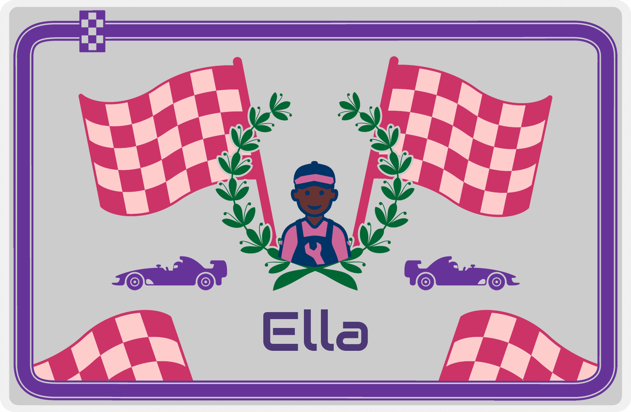 Personalized Racecar Placemat - Race Track Border - Racecar 3 - Grey Background with Purple Car -  View