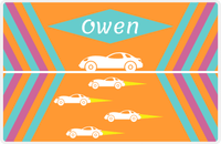 Thumbnail for Personalized Racecar Placemat - Retro II - Racecar 1 - Orange Background with White Car -  View