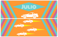 Thumbnail for Personalized Racecar Placemat - Retro II - Racecar 2 - Orange Background with White Car -  View