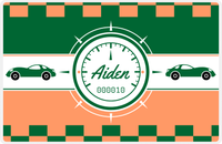 Thumbnail for Personalized Racecar Placemat - Retro III - Racecar 1 - Tangerine Background with Dark Green Car -  View
