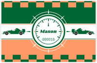 Thumbnail for Personalized Racecar Placemat - Retro III - Racecar 3 - Tangerine Background with Dark Green Car -  View