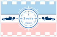 Thumbnail for Personalized Racecar Placemat - Retro III - Racecar 3 - Light Blue Background with Navy Car -  View