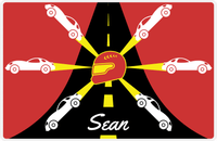 Thumbnail for Personalized Racecar Placemat - Retro IV - Racecar 1 - Cherry Red Background with White Car -  View