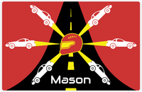 Thumbnail for Personalized Racecar Placemat - Retro IV - Racecar 2 - Cherry Red Background with White Car -  View