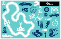 Thumbnail for Personalized Racecar Placemat - Car Parts - Nameplate 1 - Teal Background with Black Nameplate -  View