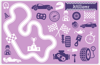 Thumbnail for Personalized Racecar Placemat - Car Parts - Nameplate 2 - Lilac Background with Indigo Nameplate -  View