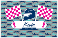 Thumbnail for Personalized Racecar Placemat - Racing Team - Nameplate 1 - Dark Grey Background with Navy Helmet -  View