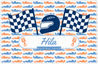Thumbnail for Personalized Racecar Placemat - Racing Team - Nameplate 1 - White Background with Blue Helmet -  View