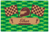 Thumbnail for Personalized Racecar Placemat - Racing Team - Nameplate 1 - Green Background with Brown Helmet -  View
