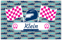 Thumbnail for Personalized Racecar Placemat - Racing Team - Nameplate 2 - Dark Grey Background with Navy Helmet -  View
