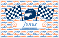 Thumbnail for Personalized Racecar Placemat - Racing Team - Nameplate 2 - White Background with Blue Helmet -  View
