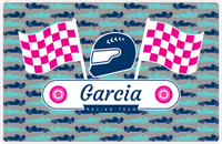 Thumbnail for Personalized Racecar Placemat - Racing Team - Nameplate 3 - Dark Grey Background with Navy Helmet -  View