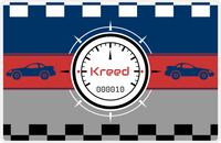 Thumbnail for Personalized Racecar Placemat - Retro III - Racecar 2 - Grey and Red Background with Navy Car -  View