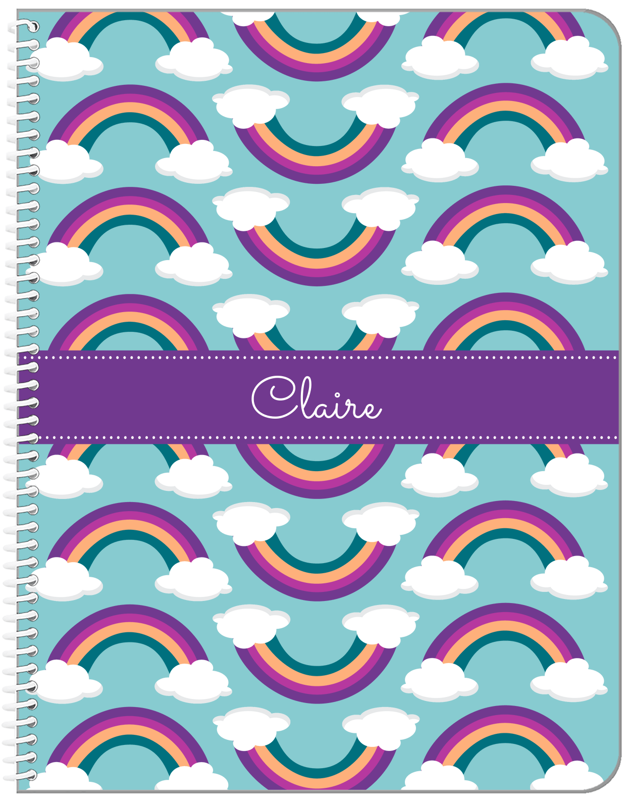 Personalized Rainbows Notebook - Blue Background - Front View
