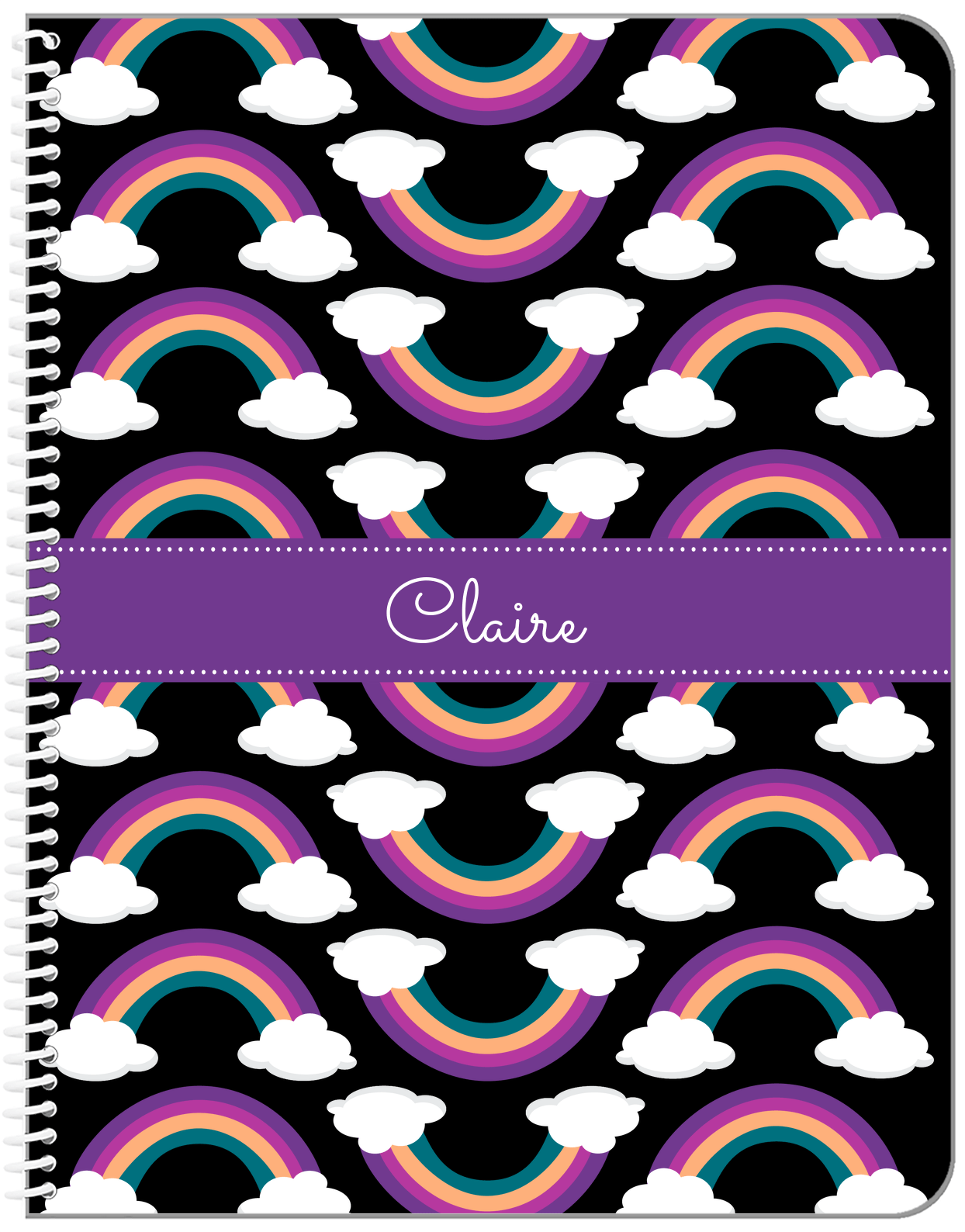 Personalized Rainbows Notebook - Black Background - Front View