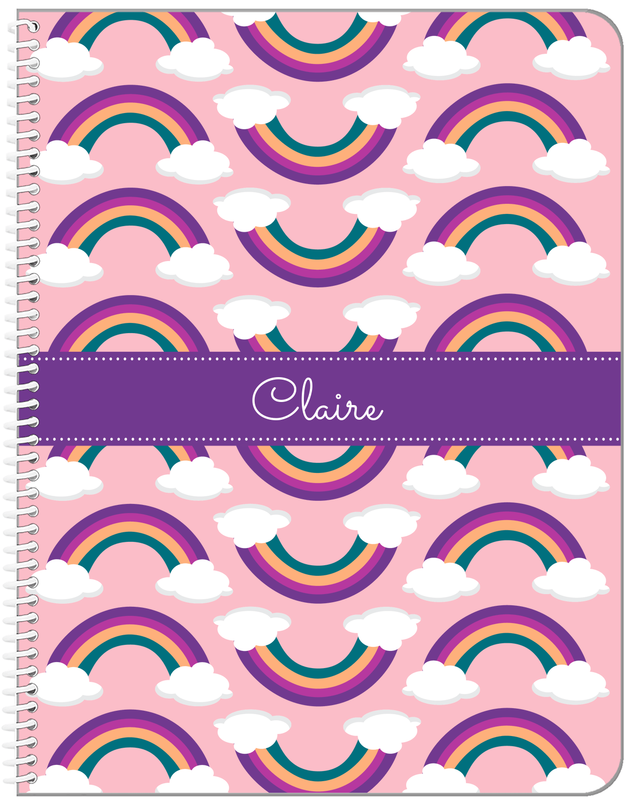 Personalized Rainbows Notebook - Pink Background - Front View