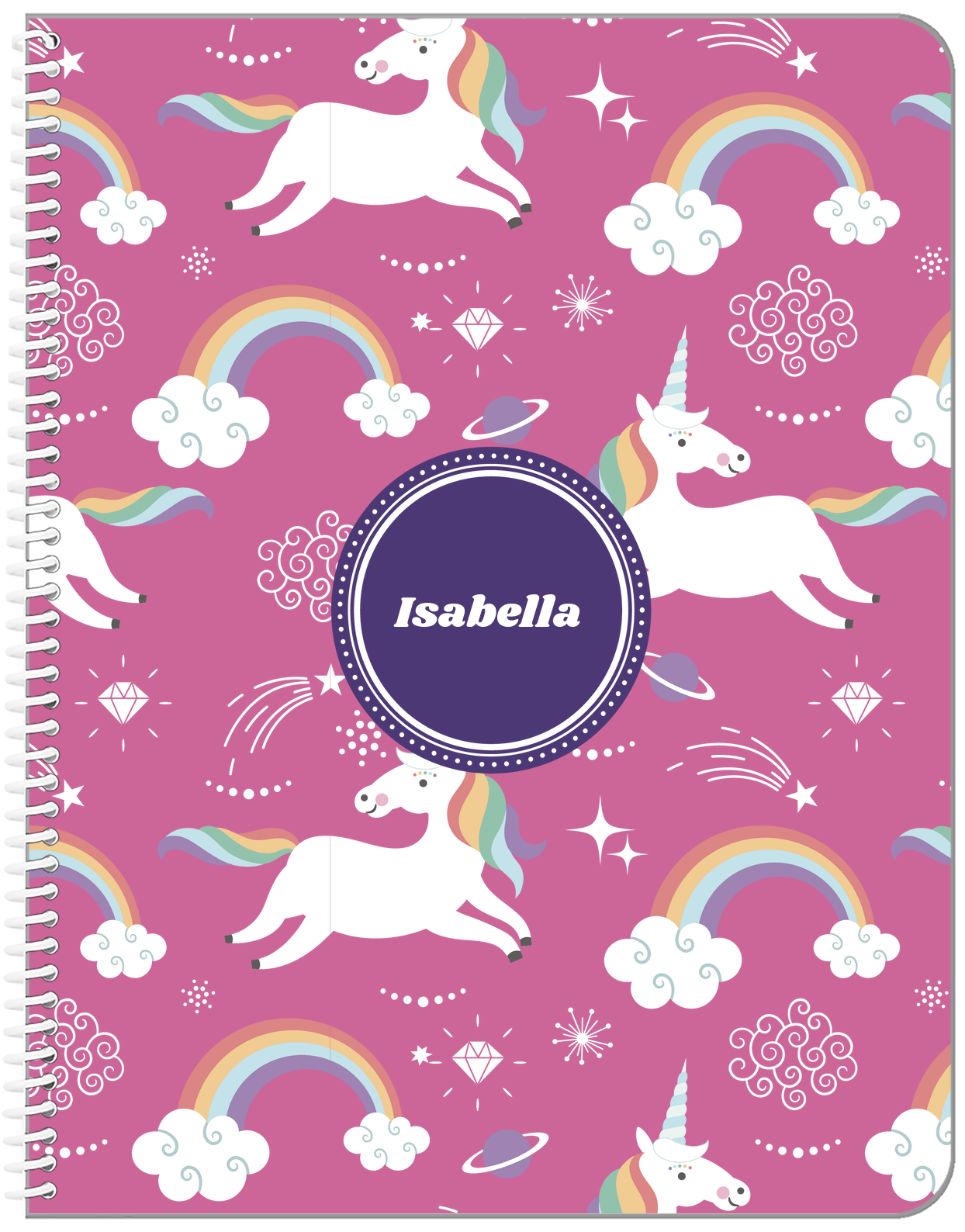 Personalized Rainbows Notebook III - Unicorns - Circle Nameplate - Front View
