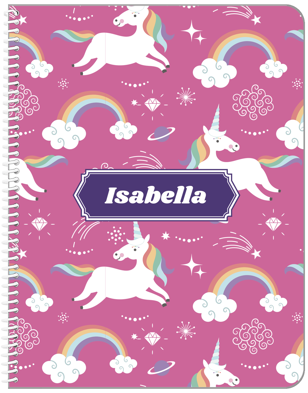 Personalized Rainbows Notebook III - Unicorns - Decorative Rectangle Nameplate - Front View