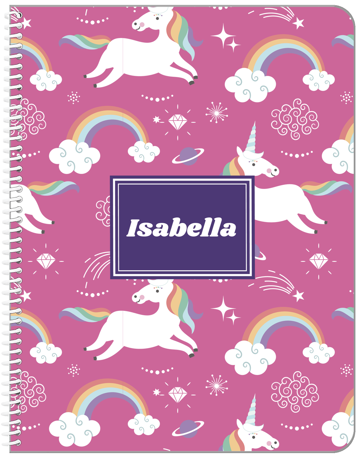 Personalized Rainbows Notebook III - Unicorns - Rectangle Nameplate - Front View