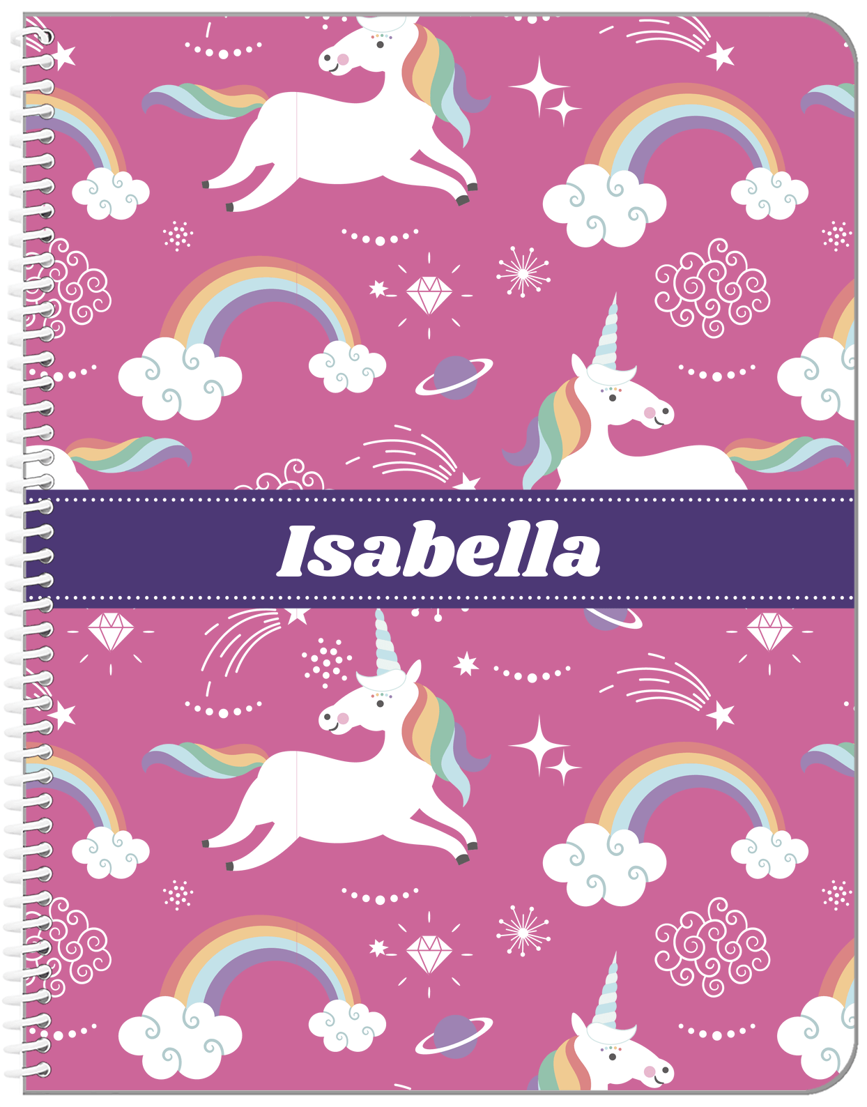 Personalized Rainbows Notebook III - Unicorns - Ribbon Nameplate - Front View