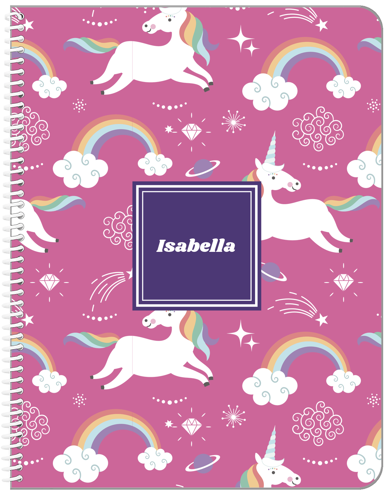 Personalized Rainbows Notebook III - Unicorns - Square Nameplate - Front View