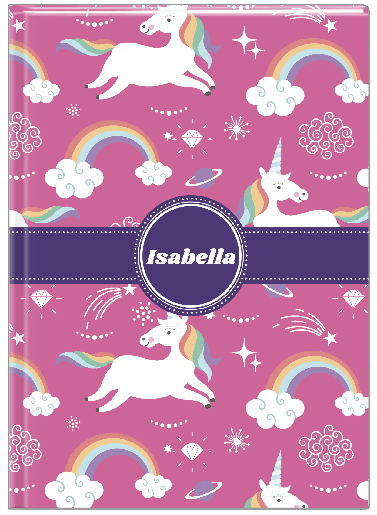 Personalized Rainbows Journal III - Unicorns - Circle Ribbon Nameplate - Front View