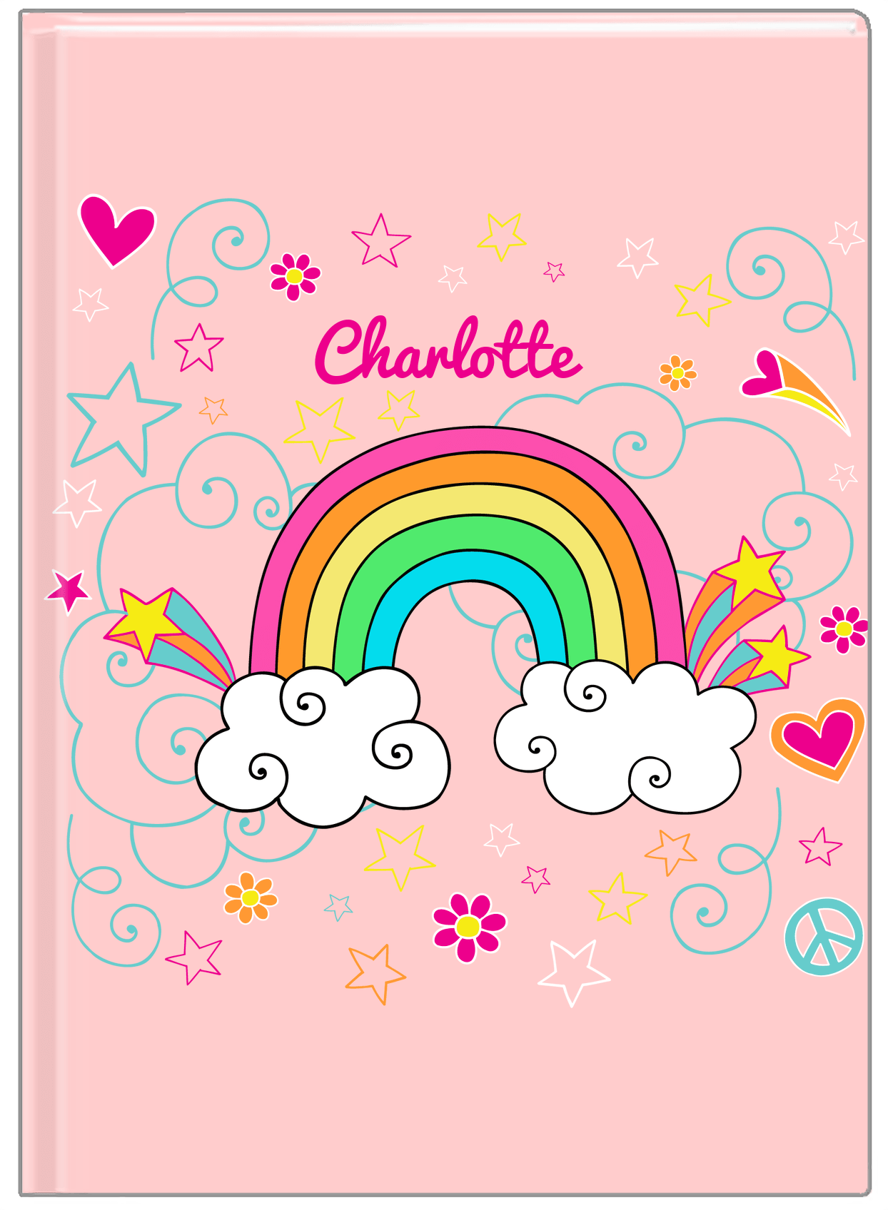 Personalized Rainbows Journal VI - Rainbow Doodle - Pink Background - Front View