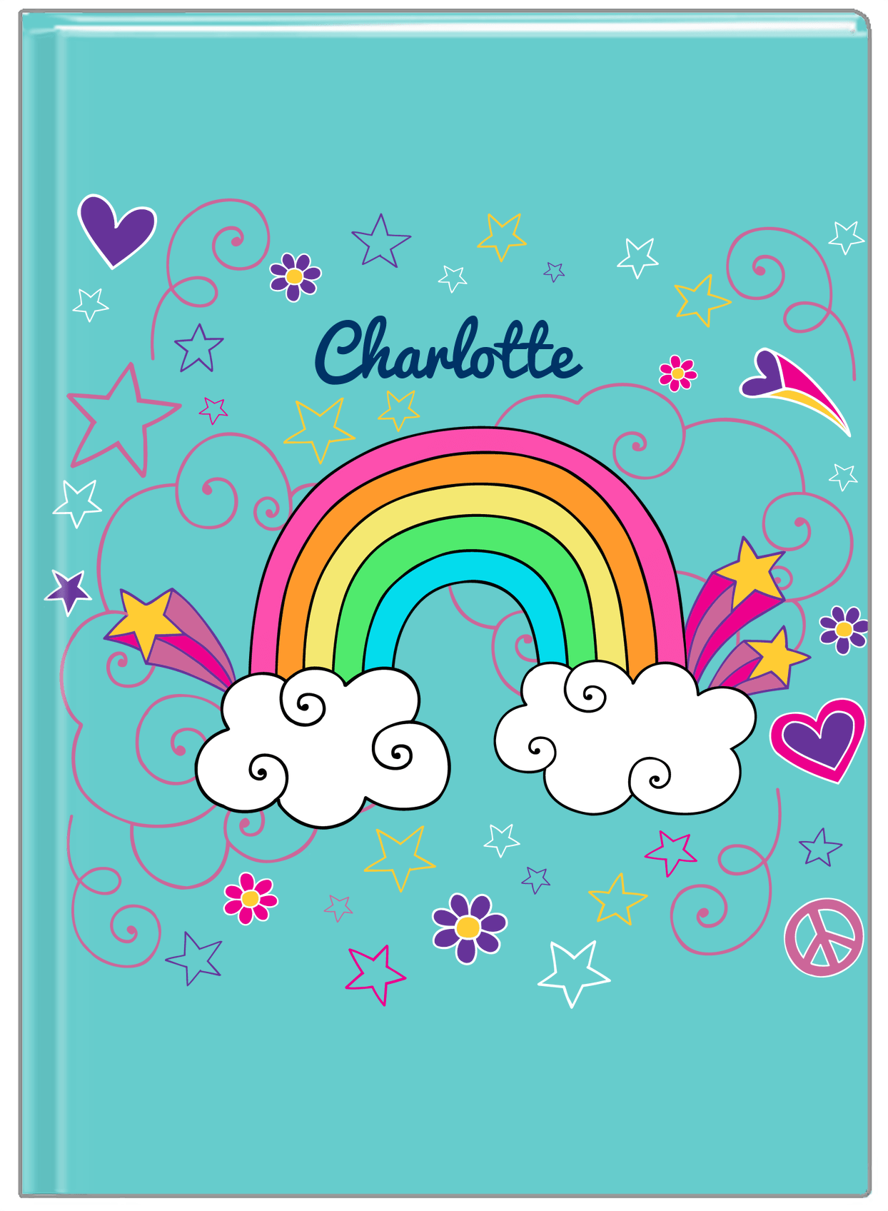 Personalized Rainbows Journal VI - Rainbow Doodle - Teal Background - Front View