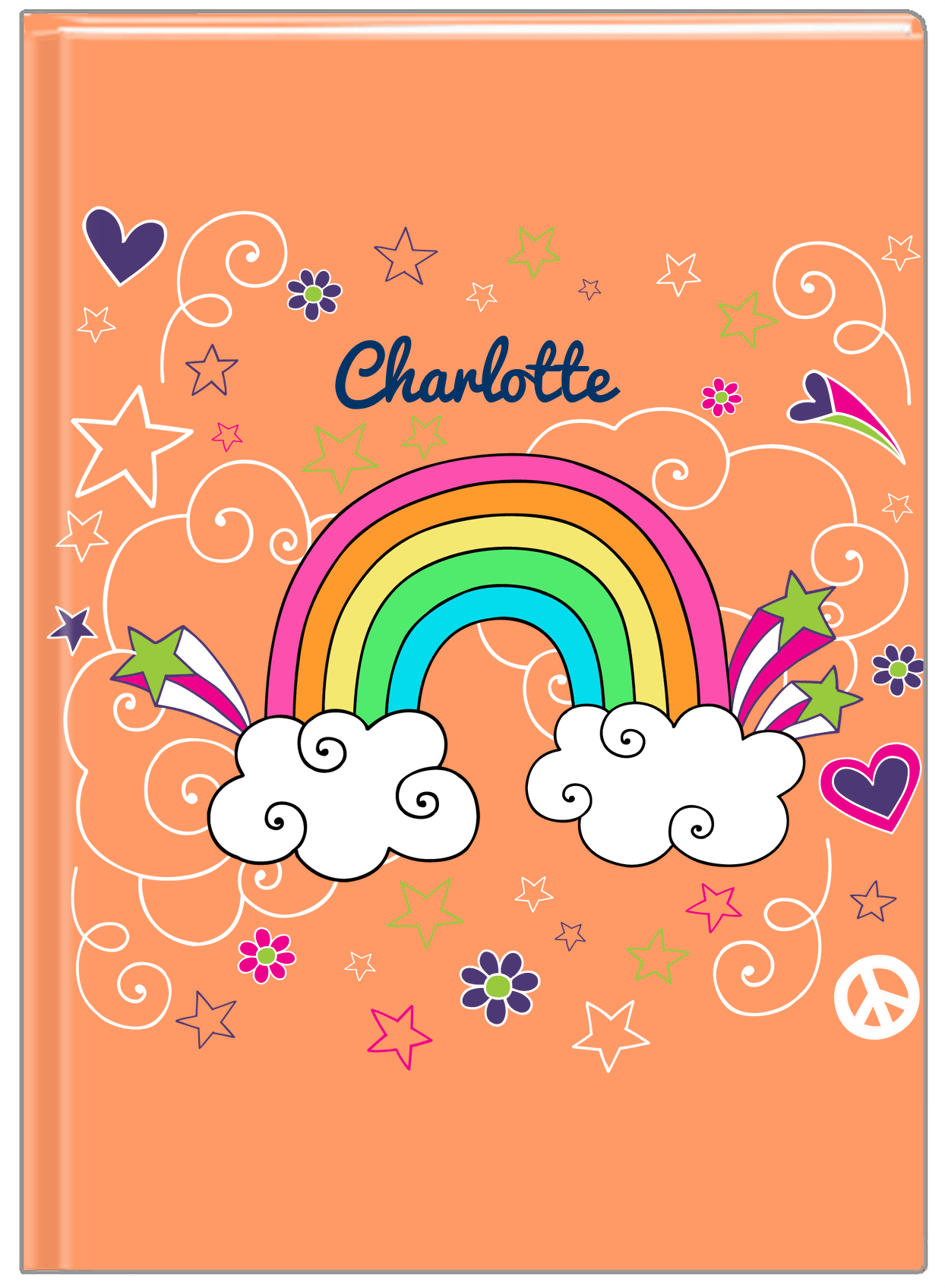Personalized Rainbows Journal VI - Rainbow Doodle - Orange Background - Front View