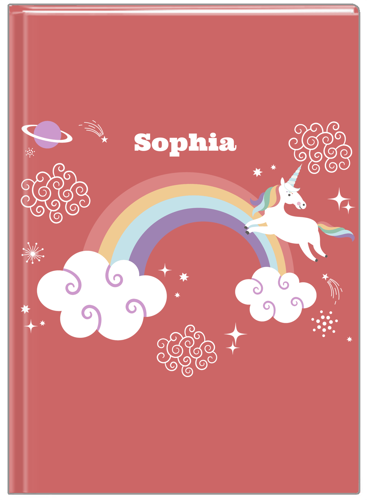 Personalized Rainbows Journal VII - Rainbow Unicorn - Red Background - Front View