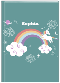 Thumbnail for Personalized Rainbows Journal VII - Rainbow Unicorn - Teal Background - Front View