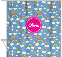 Thumbnail for Personalized Rainbows Shower Curtain I - Circle Nameplate - Hanging View