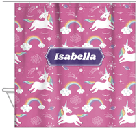 Thumbnail for Personalized Rainbows Shower Curtain III - Unicorns - Decorative Rectangle Nameplate - Hanging View