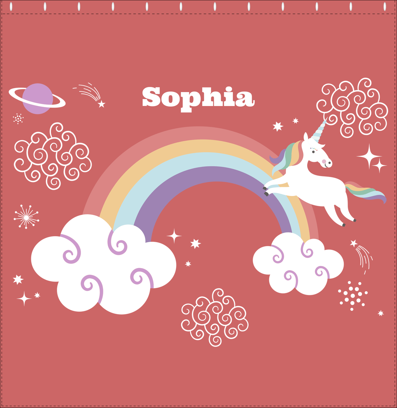 Personalized Rainbows Shower Curtain VII - Rainbow Unicorn - Red Background - Decorate View